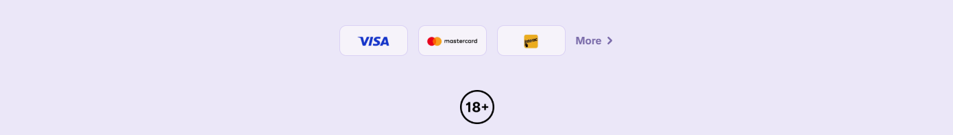 Casino footer with Visa, Mastercard, and Jeton payment icons, a “More” link, and an 18+ age restriction badge on a light grey background.